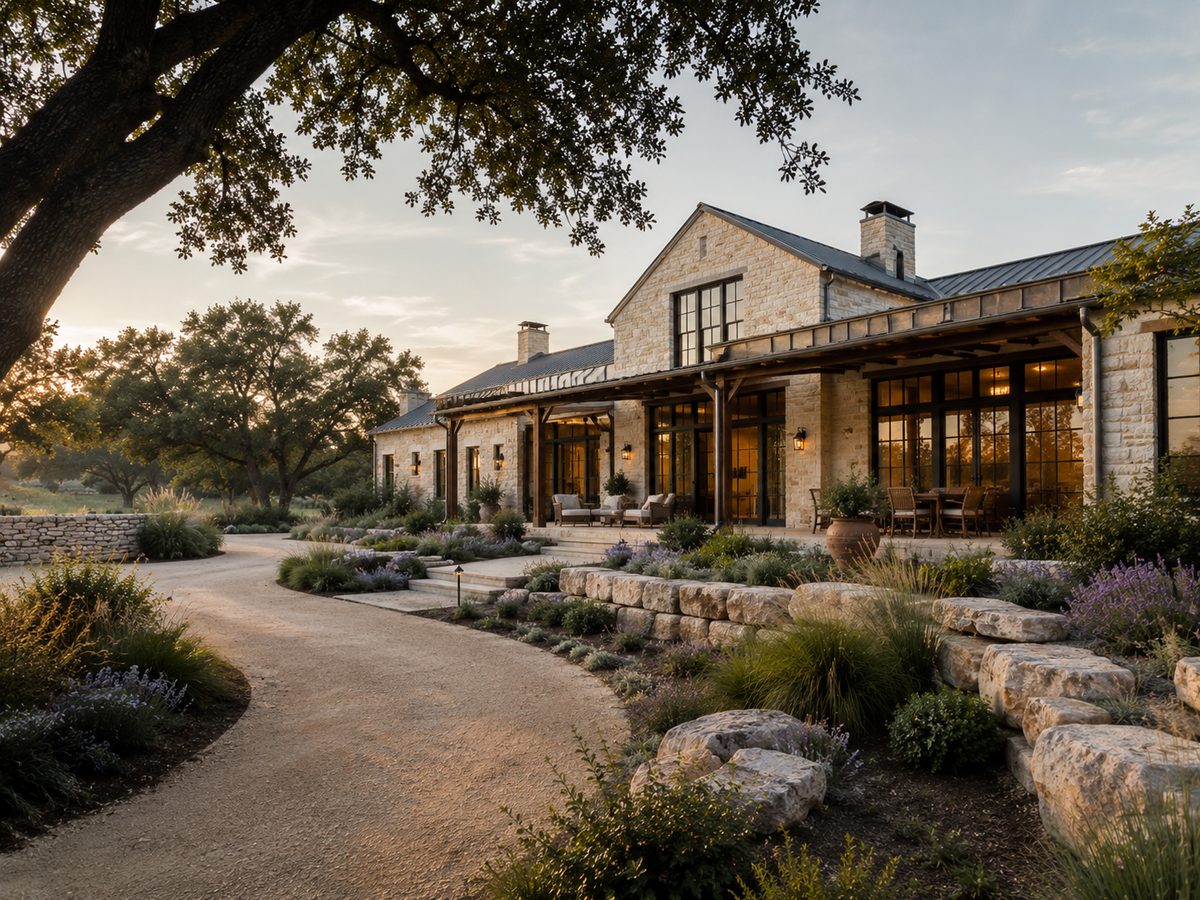 Well-maintained ranch property exterior in the Texas Hill Country